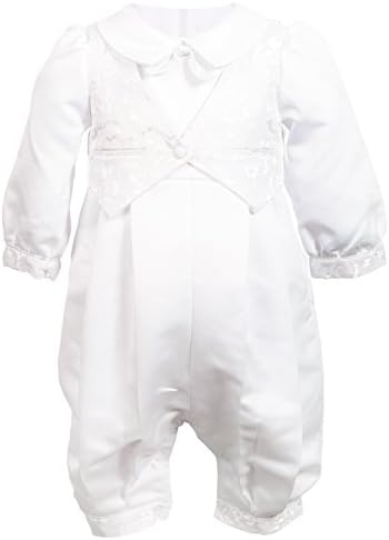 Нимблеско бебе момчиња новороденче крштевање на новороденче сатенски ромпер облека, 0-12 милиони