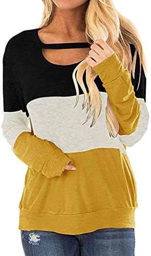 Wuai-Women Long Sweever Sweatshirt Scoop Colop Color Color Block Casual Loose Tunic кошули врвови пулвер плус големина