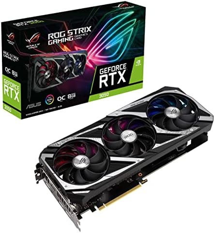 Asus Rog Strix Nvidia GeForce RTX 3050 OC Edition Gaming Graphics Card-PCIE 4.0, 8 GB GDDR6, HDMI 2.1, DisplayPort 1.4a, Axial-Tech Fan Design,