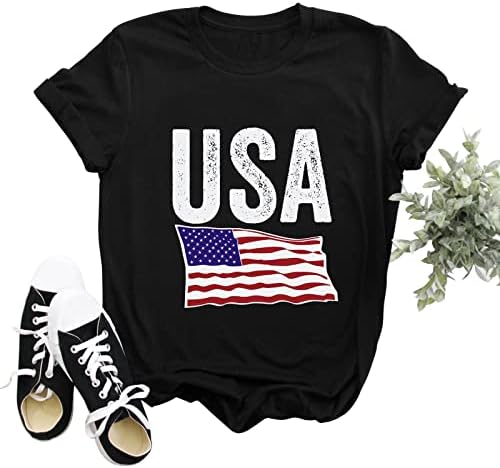 Патриотски кошули за жени американско знаме маица, обични летни врвови, кратки ракави маички, патриотски удобни лабави кошули врвни