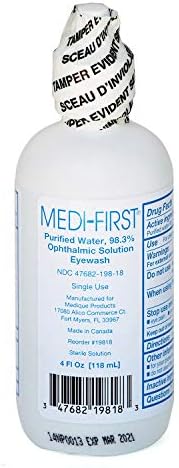 Medi-First Eyewash, плакнење на очите и заштита, резерви за прва помош, 4 мл. & Антисептички марамчиња, Бензалкониум хлорид за чистење пелети,