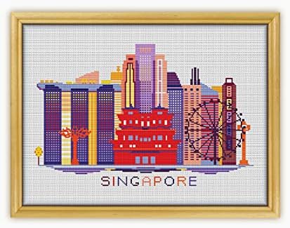 A3 Singapore Color CS407 - Преброен комплет за вкрстено бод#3. Теми, игли, ткаенина, обрач за везови, навој на игли, клипери за везови и печатена шема на боја внатре.