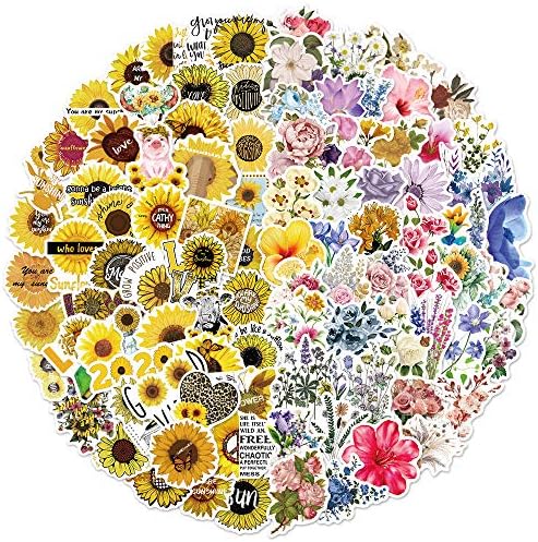 Налепници за цвеќиња 100-парчиња налепници за сончоглед Симпатична, естетски, трендовски налепници за тинејџери, девојки, совршени за