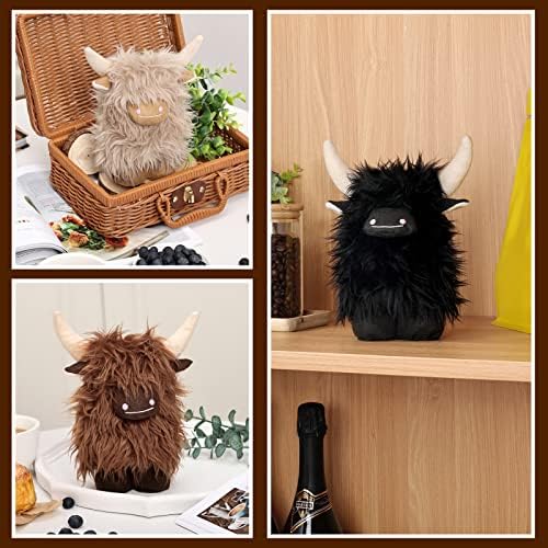 Upttowtme Highland Cow Gnomes Black Brafe Cream Cream Scottish Tomte Decor Decor Farmhouse Nordic Dwarf Home Decoration Little Teal Gnomes herd Collection Collect