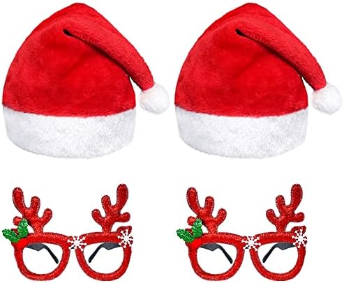 Qlinleaf 4PC Божиќни капи Дедо Мраз за деца и Божиќни очила за очила за одмор за деца за деца