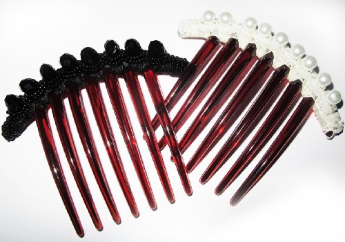 2 луксузен француски чешел за коса, украсен по горниот дел од насловот со кристал и бисер