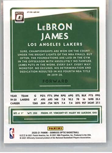 Леброн Jamesејмс 2020-21 Оптички фанатици Сребрен бран Prizm #13 Nm+ -MT+ NBA кошарка Лејкерс