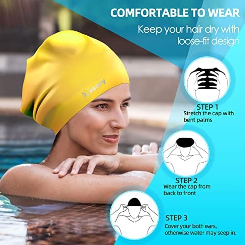 Keary Extra големо капаче за пливање за плетенки и екстензии на Dreadlocks ткае долга коса, водоотпорна силиконска обвивка за уво базен