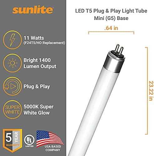 Sunlite 40811 LED T5 Приклучок &засилувач; Игра Светло Цевка 2 Нога, 11W 1400 Lm, G5 Би-Пински Мини База, Двојна Крај Конекција, Баласт