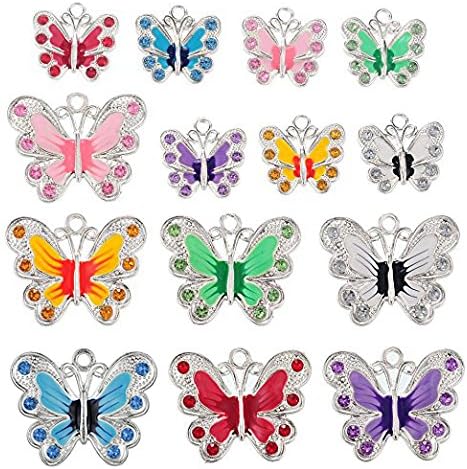 РУБИКА Сребрена Голема Емајл Од Пеперутка Шарм Мониста Приврзоци ЗА Изработка На Накит НАПРАВИ САМ 56 парчиња Мешани