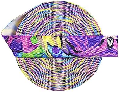 2 5 10 Двор 5/8 15мм Виолетова Апстрактно Печатење Преклопување Еластичен Спандекс Сатенска Лента Лента Вратоврска За Коса Фустан За Шиење Трим 5 Јарди