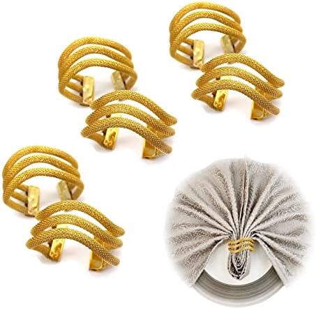 6-парчиња шупливо исечен метален прстен за салфетка, држач за салфетка Табела за салфетка, декорација на маса, што се користи за дневни забави на маса