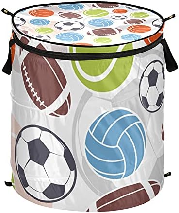 Шарена спортска топка Поп -дополнете ја алиштата со алишта со патент за патент, корпа за перење, со рачки што може да се склопуваат за складирање корпа за облека Орг?