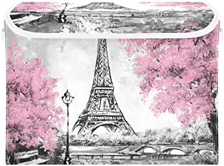 иневгого Европски Град Париз Пејзаж Ајфеловата Кула Канти За Складирање Со Капаци за Организирање Корпа За Складирање Со Рачки Оксфорд Крпа