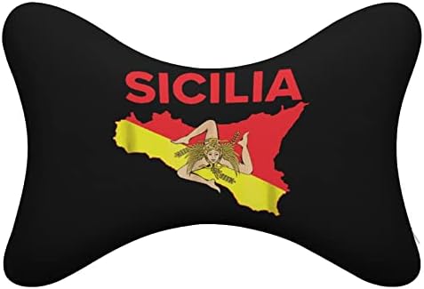 Карта На Знамето На Сицилија Комплет За Перници за Вратот На Автомобилот од 2 Удобни Потпирачи за Потпирачи За Глава Исполнета