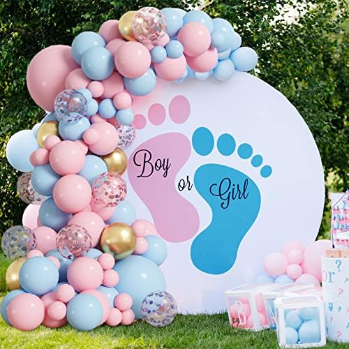 рубници кутии за бебиња со букви и 109 парчиња розови и сини балони за лакови за лакови за бебешки туш Роденден пол откриваат украси за забава