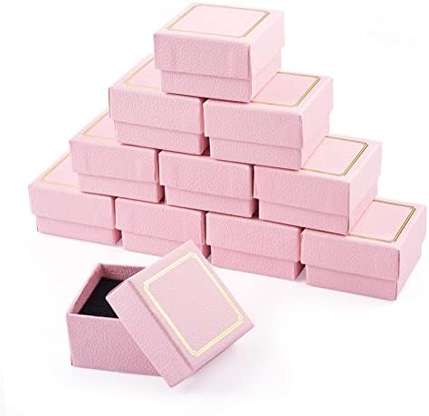 Bestewelry 12 парчиња картонски кутии за накит Масовно мали кутии за подароци со капаци за накит за пакување правоаголник розово