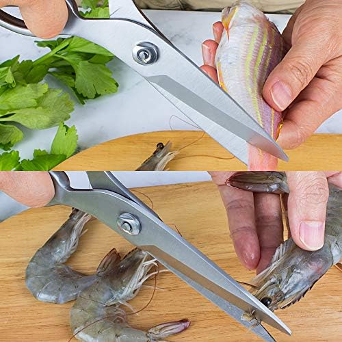 Ножици од кујнски ножици од не'рѓосувачки челик, кујнски гаџети со тешки ножици на сите цели остри ножици за храна за зеленчук, билка,