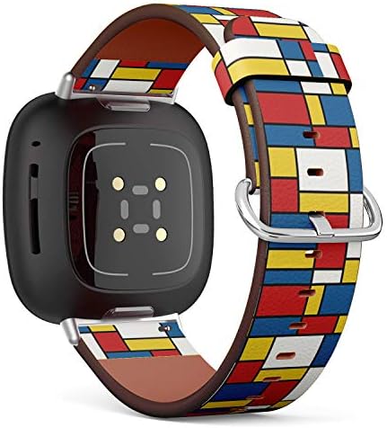 Q -грав замена за кожа за часовници, компатибилен со Fitbit Versa 3/4 и Fitbit Sense/Sense 2 - модерен стил на уметност во Мондријан
