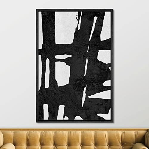Signford врамени платно wallид уметност задебелен мозочен удар со решетка и текстура Апстрактни илустрации на четка за четкички минимализам модерно експресивно црно -б?