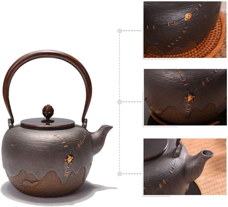 чајник чајник керамика Голем леано железо чајник со неоткриен оксидиран внатрешен wallид за лабав чај од лисја и чајници, шпорет