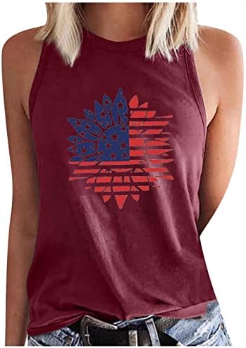 Женски патриотски кошули, американски резервоар за знаме на врвови за жени сончоглед графички маички без ракави топ 4 -ти јули каузална маица
