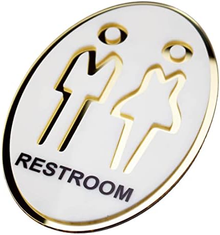 Овални унисекс знаци за бања со знаци на светло злато и бело акрилик само-стап за канцеларија или деловна бања и тоалетна врата или wallид декор