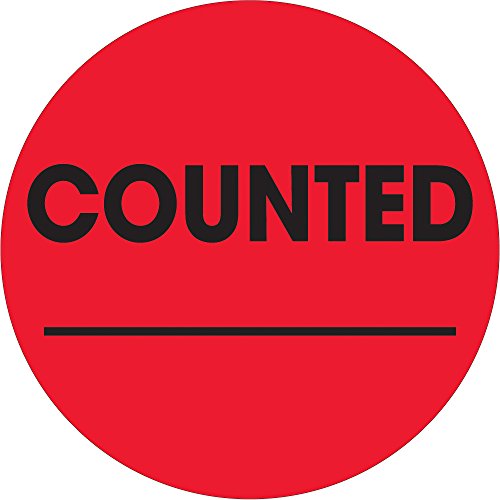 Логика на лента од Авидити 2 „Етикета на кругот“, „Counted_“, флуоресцентно црвено, ролна од 500 налепници, за контрола на залихите и организација на магацин