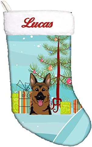 Каролина богатства BB1583CSEMB новогодишна елка и германски овчар персонализирано Божиќно порибување, камин што виси чорапи