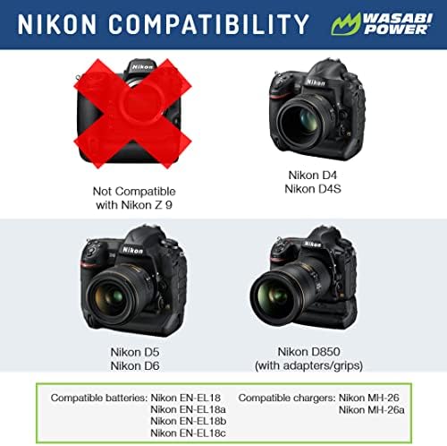 Батерија за напојување Wasabi за Nikon EN-EL18, EN-EL18A, EN-EL18B, EN-EL18C и Nikon D4, D4S, D5, D6, D850