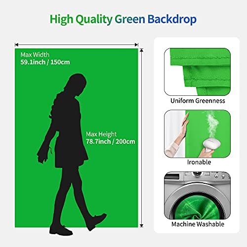 Hemmotop Зелен екран позадина со комплет за стоење за фотографија 5x6.5ft, Chromakey Virtual Greenscreen Slease лист за зумирање на YouTube Video