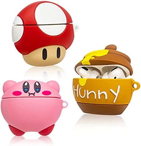 [3 пакувања] Симпатична AirPods Pro Case, Honey Pot+Kirby+Mushroom Apple Air Pods Pro Silicone додатоци, покритие, 3D смешен пијалок за цртани