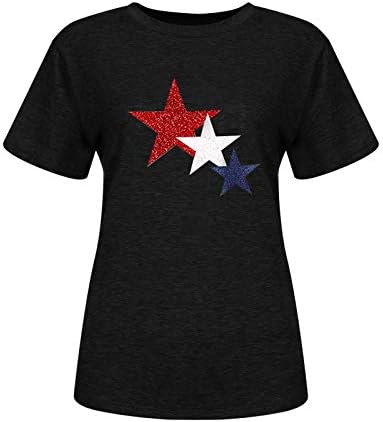 Кошули на 4 јули, женски маички со американско знаме, обични летни врвови, кратки ракави, starsвезди, ленти удобни лабави кошули врвни врвни