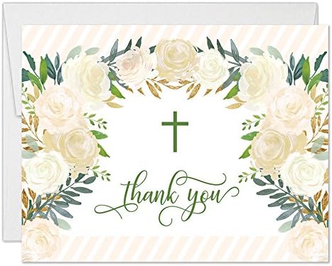 Прекрасно христијанско крштевање преклопени благодарам картички со коверти Едноставен религиозен венец крст дизајн за крштевање