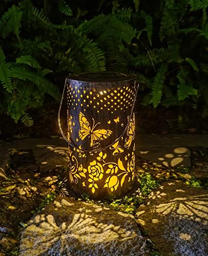 Lmlaite соларни фенери на отворено LED светла, IP65 водоотпорна декоративна градинарска светлина, ретро златна пеперутка испуштена