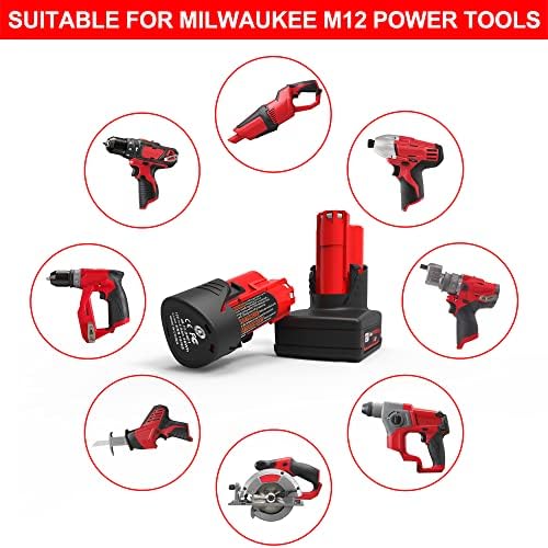 Замена на Вортмах за Milwaukee M12 литиум-јонска батерија 2 пакувања 6.0AH и 3,0AH, за Милвоки 48-11-2460 48-11-2440 Компатибилен со алатки