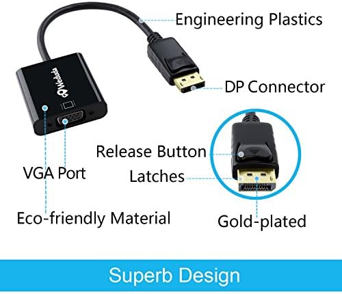 Weduda DisplayPort До VGA Адаптер, 1080p Full HD Позлатен DP До VGA Конвертор Компатибилен За Леново, Dell, HP, ASUS