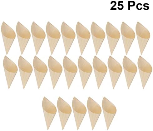 Operitacx Woodsy Decor 25pcs за еднократна употреба дрвени конуси плочи хартија ливчиња за ливчиња чаши сладолед чаши бонбони конуси
