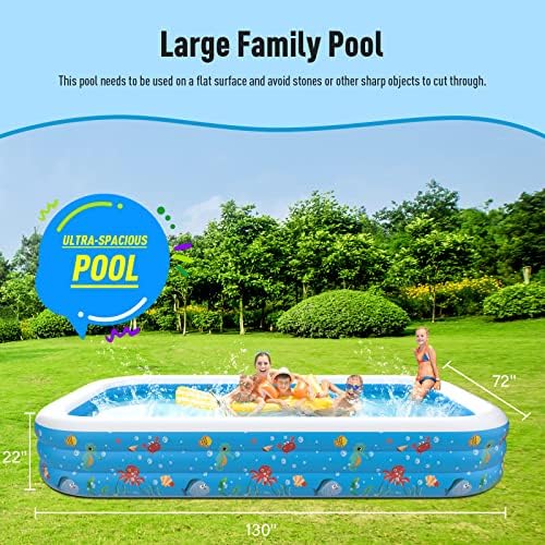 Базен со надувување со пумпа - 130 '' x 72 '' x 22 '' Голем семеен базен за возрасни, отворен базен за двор за задниот двор, градина