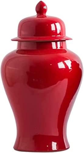 CNPRAZ керамички вазни црвени ѓумбир тегли со капак за декор за домови, модерна декорација на сушени цветни вазни за центар за дневна соба, центар