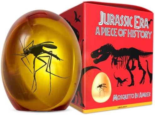Jurassic Era - Комарец во килибар - дел од историјата - хартија од смола - Реална колекционерска јура - рамно дно - ДНК на диносаурус -