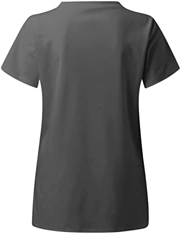 100 полиестерски кошули жени жени плус големина на врвот V врат кратки ракави џебови отпечатоци маица врвни жени лето