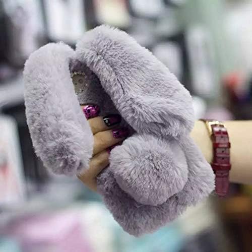 Shinyzone Flucky Fuzzy Case за iPhone 14 Plus 6,7, симпатична Girly Women Purple Bow Clush Clush Rabbit Fur Fur Fur Moft Back Back