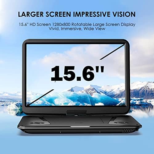 SunPin 17.9 Преносен ДВД плеер со 15,6 '' голем HD вртлив екран, функција на огледало на екранот, HDMI влез, Dolby Digital, 6 часа полнач