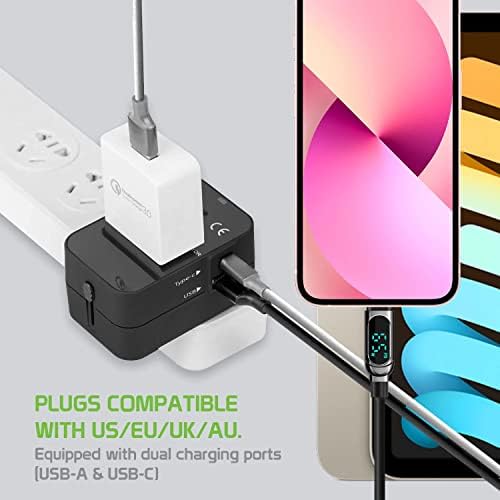 Travel USB Plus Меѓународен адаптер за напојување компатибилен со Samsung Galaxy Pocket NEO за светска моќ за 3 уреди USB Typec, USB-A за патување