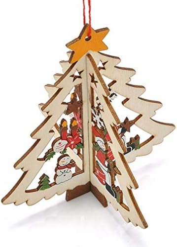 Pretyzoom 5pcs елка дрвени исечоци 3Д дрво украси новогодишно дрво виси украси Божиќна празничка забава фаворити