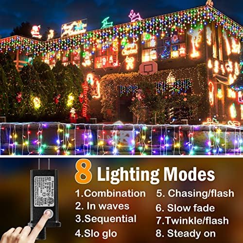 Божиќни светла на отворено украси повеќебојни 66ft 640 LED 8 режими на осветлување завеси самовила со 120 капки, функција за водоотпорна