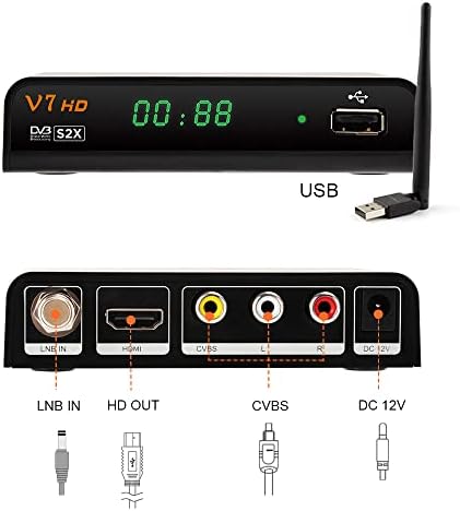 GT Media V7 HD дигитален сателитски приемник, Full HD 1080P DVB-S/S2/S2X FTA H.264 Дигитален сателитски приемник со WiFi антена, ТВ-декодер декодер