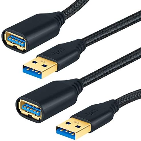 Кабел за продолжување на OKRay USB 3.0, 2PACK 6FT Type A MALE на женски најлонски плетенка USB 3.0 продолжена кабел за пренесување на податоци