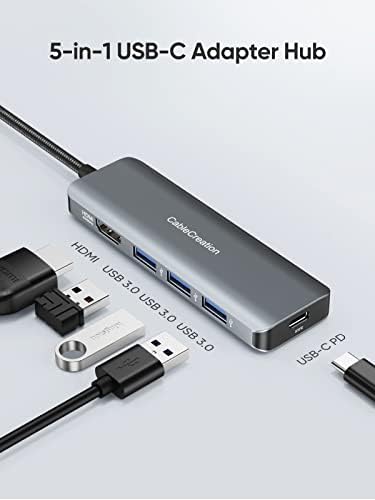 CABLECREATION USB-C Hub 4k 60Hz, 5-во-1 Мултипорт Адаптер СО HDMI и 3 USB 3.0 Порти, 100w Испорака На Енергија, Компатибилен
